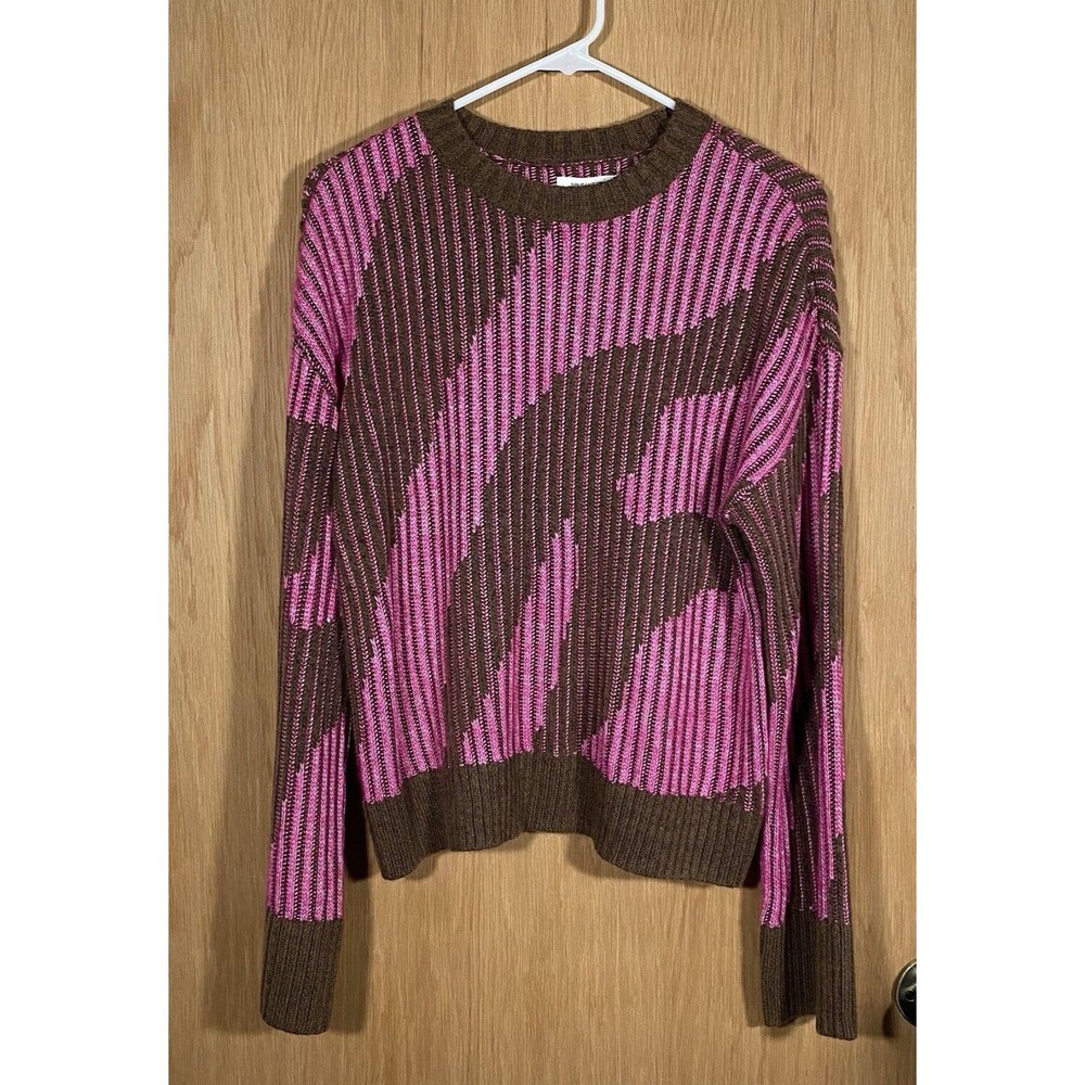 Nine West Women's M Zebra Print Sweater Boxy Pink Brown Ribbed Cozy Maximalist